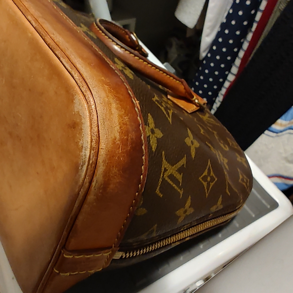 Louis Vuitton Brown Monogram Satchel with Scarf Accent - Alma Bag Used - Picture 7 of 14